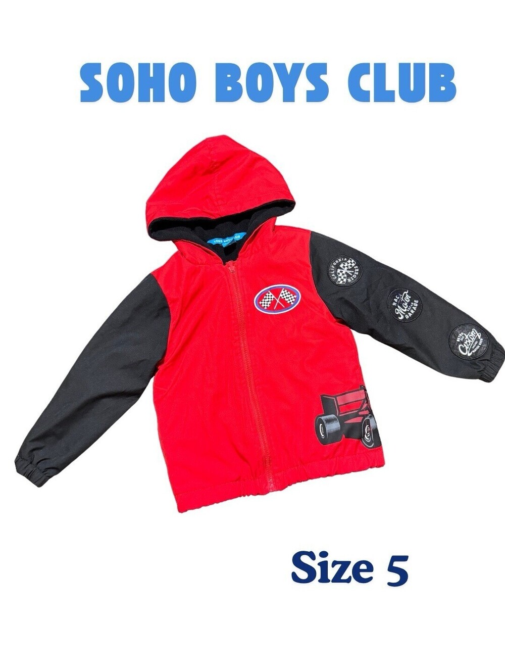 Soho Boys Club Boys Size 5 Red Black Race Car Hooded Jacket Supercharged 88